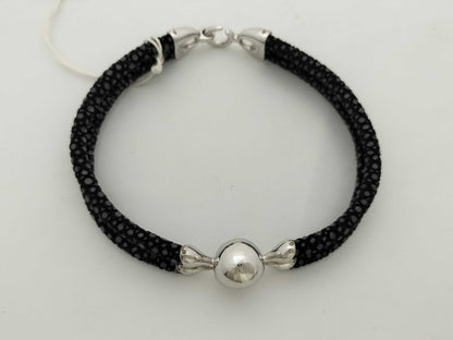 Sting HD SV/Leather Bracelet with Skull Motif, 17.8g