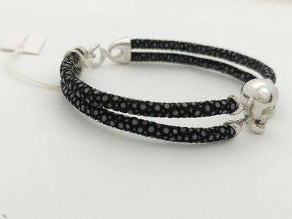 Sting HD SV/Leather Bracelet with Skull Motif, 17.8g