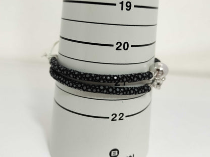 Sting HD SV/Leather Bracelet with Skull Motif, 17.8g