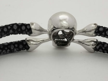 Sting HD SV/Leather Bracelet with Skull Motif, 17.8g