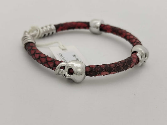 Sting HD SV/Leather Bracelet with 3 Skull Motifs, 16.4g, Bracelet/Bangle