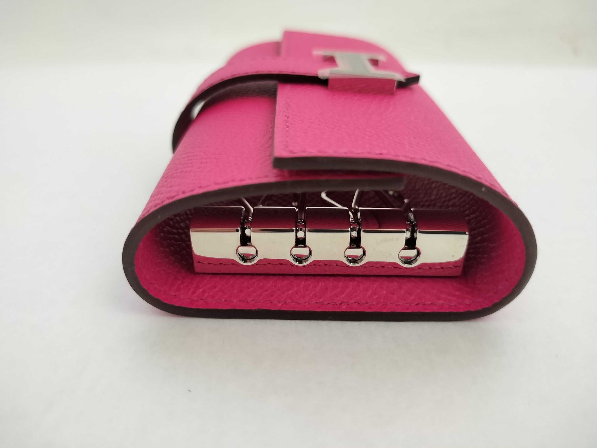 HERMES □Q engraved Bearn unused Bearn key case Veau apron Pink? Q key case key holder
