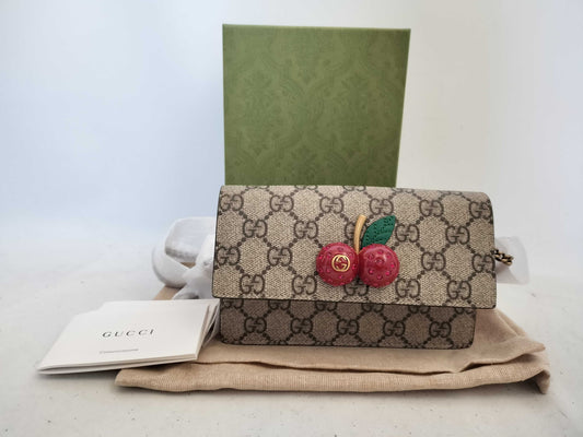 GUCCI Unused Chain Shoulder Bag with Cherry Pattern