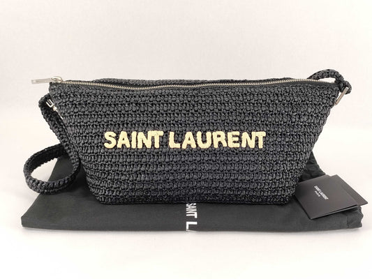 SAINT LAURENT Unused Raffia Shoulder Bag