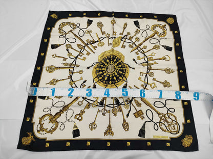 HERMES Carré 90 Les Clés Black Scarf