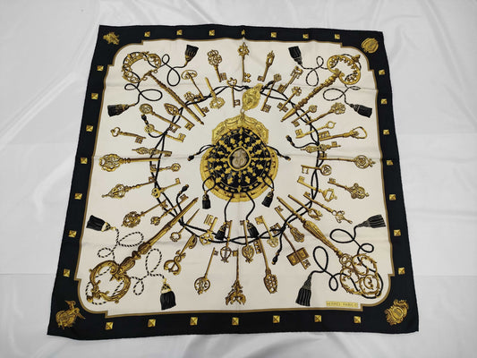 HERMES Carré 90 Les Clés Black Scarf