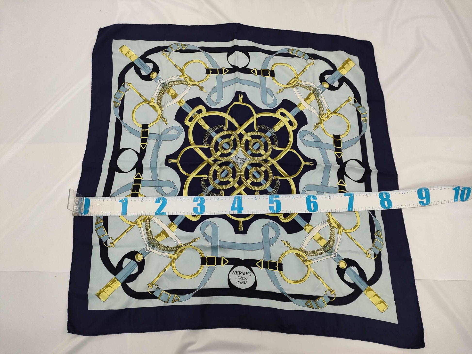 HERMES Carré 90 Scarf, Navy, Golden Horse Scarf