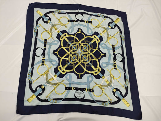 HERMES Carré 90 Scarf, Navy, Golden Horse Scarf