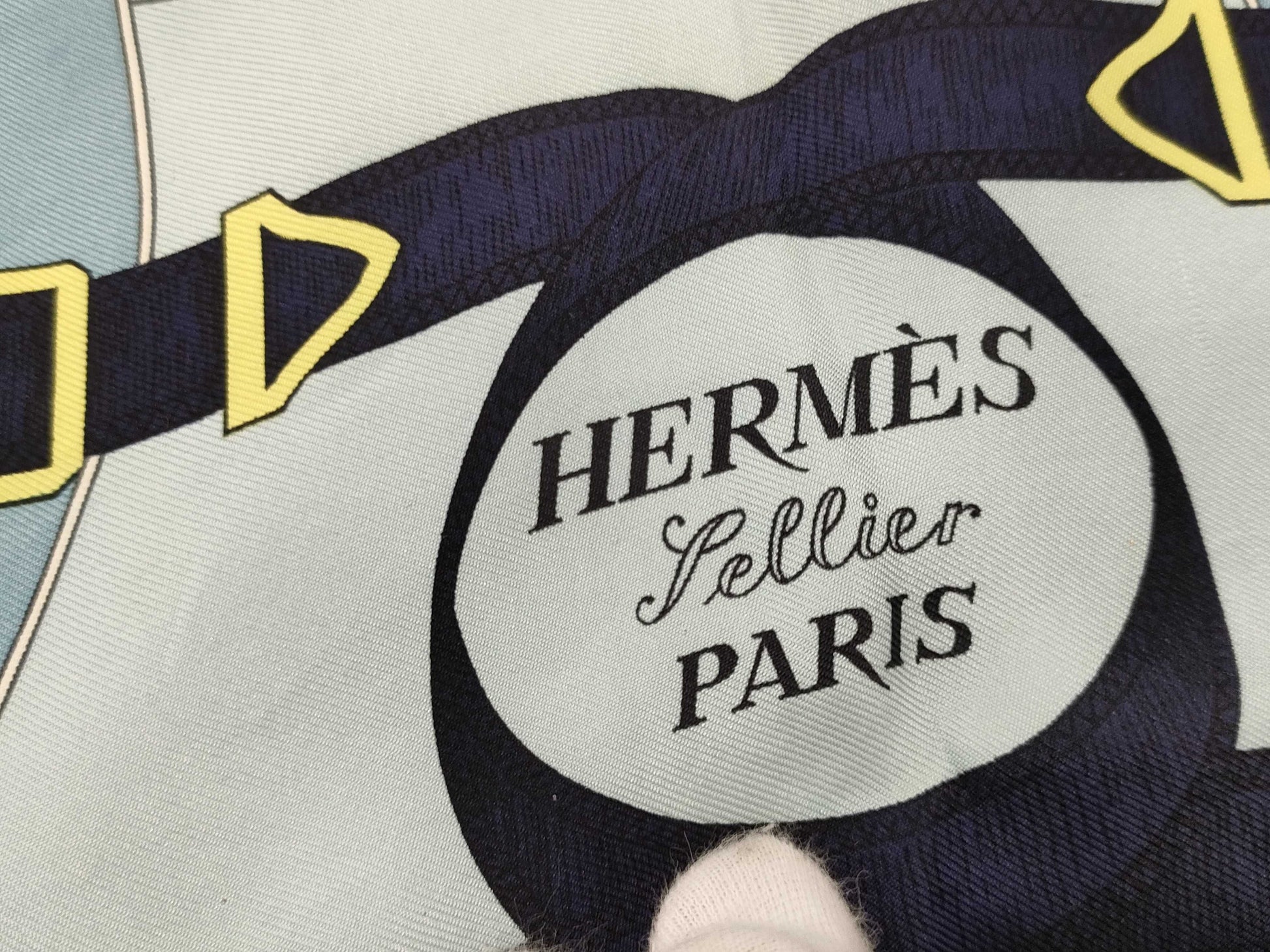HERMES Carré 90 Scarf, Navy, Golden Horse Scarf