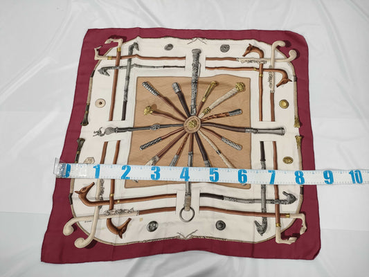 HERMES Carré 90 Scarf, Bordeaux, Walking Stick Pattern