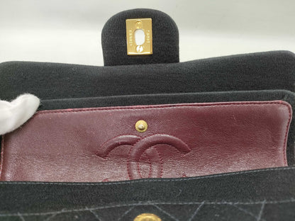 CHANEL Matelasse Double Flap Chain Cotton Black Shoulder Bag, No. 5