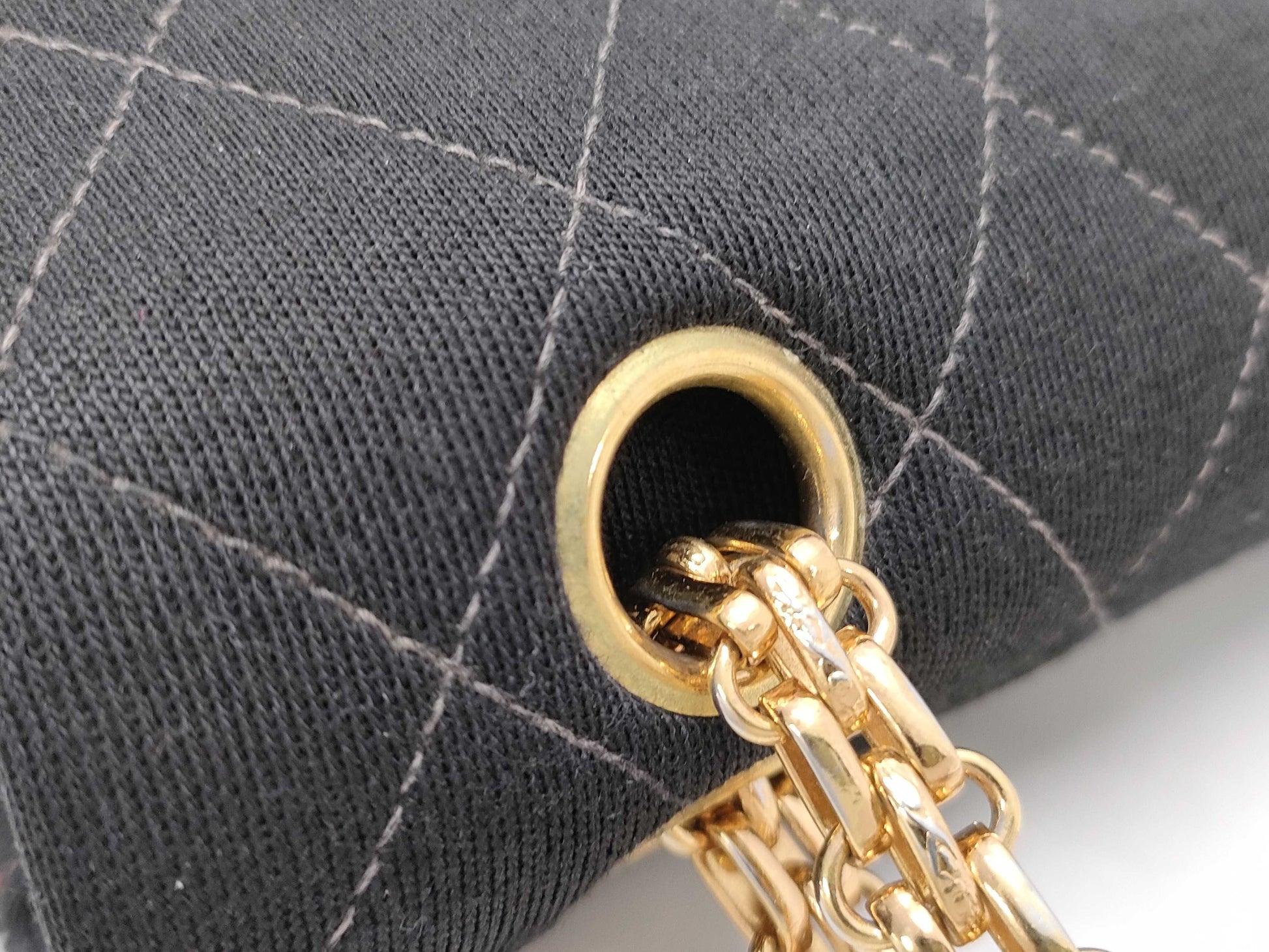 CHANEL Matelasse Double Flap Chain Cotton Black Shoulder Bag, No. 5