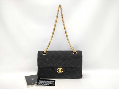 CHANEL Matelasse Double Flap Chain Cotton Black Shoulder Bag, No. 5
