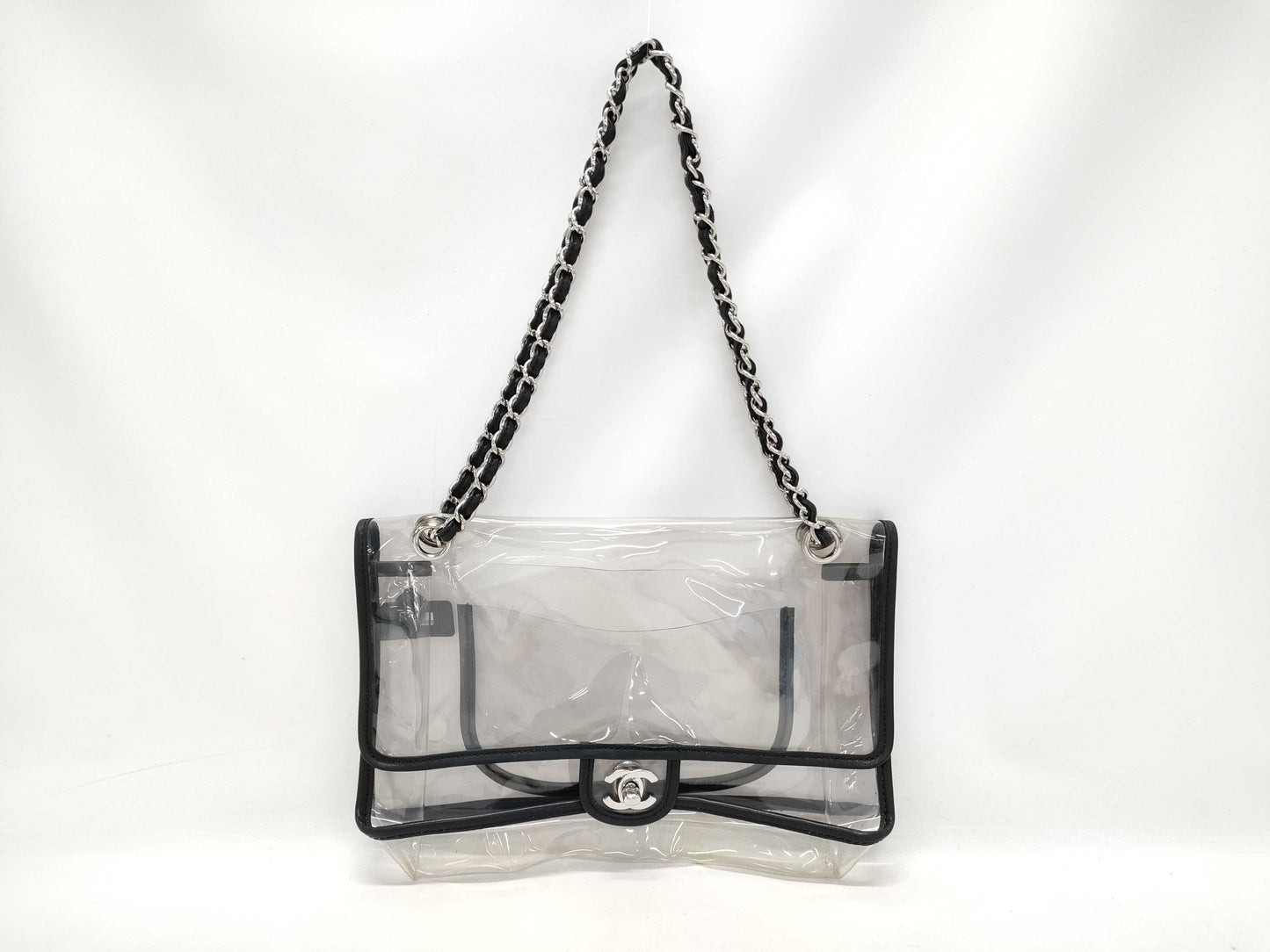 CHANEL Coco Mark Clear Black Silver Hardware Shoulder Bag