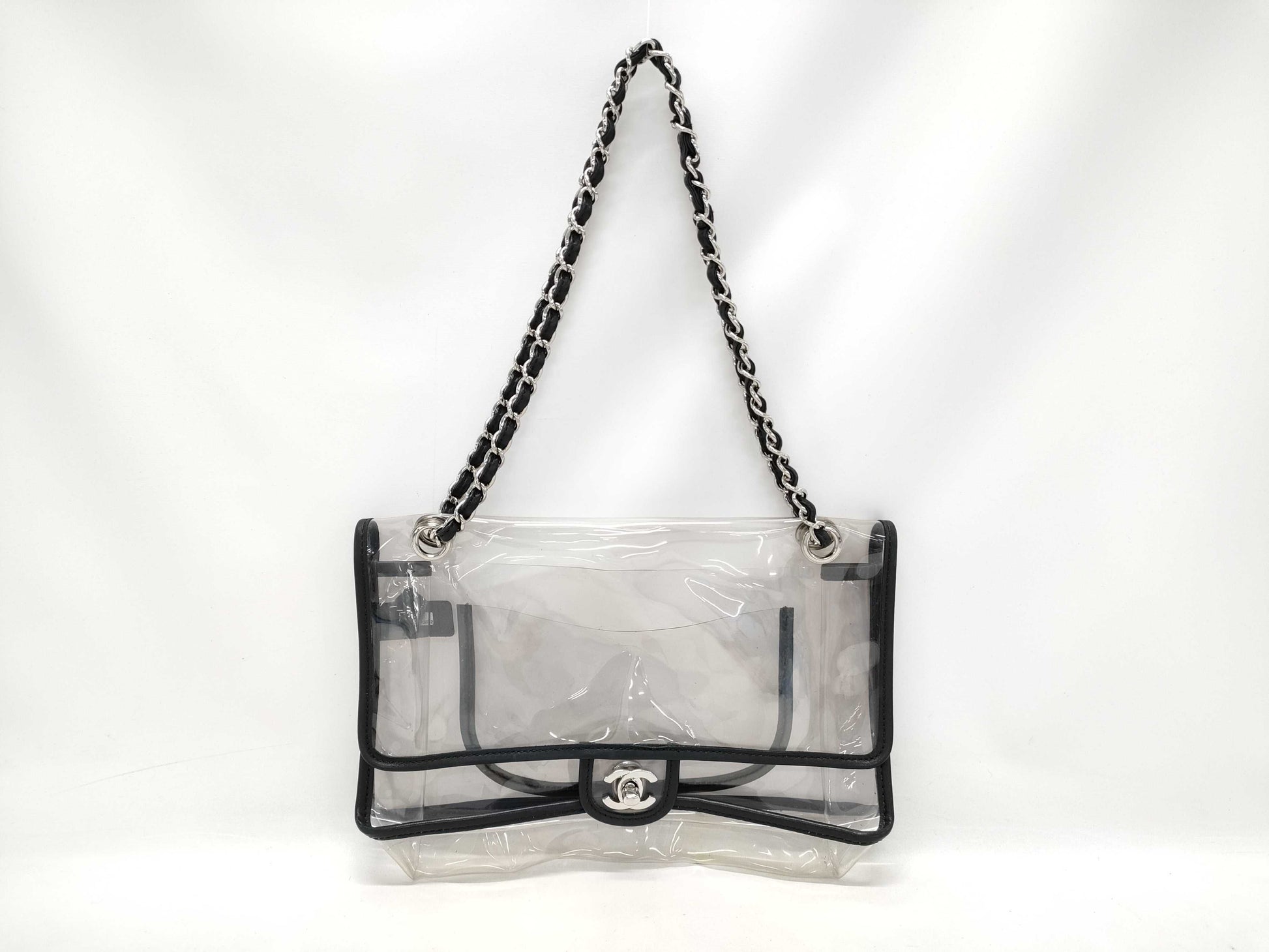 CHANEL Coco Mark Clear Black Silver Hardware Shoulder Bag