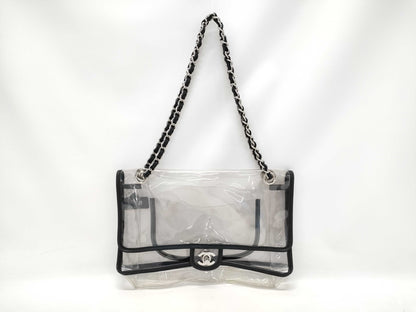 CHANEL Coco Mark Clear Black Silver Hardware Shoulder Bag