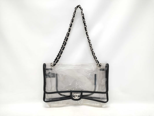 CHANEL Coco Mark Clear Black Silver Hardware Shoulder Bag