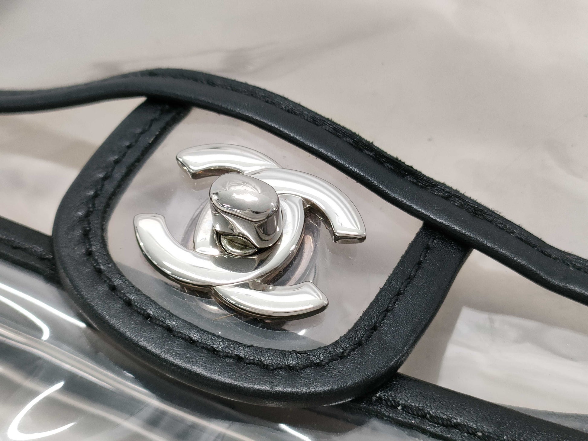 CHANEL Coco Mark Clear Black Silver Hardware Shoulder Bag