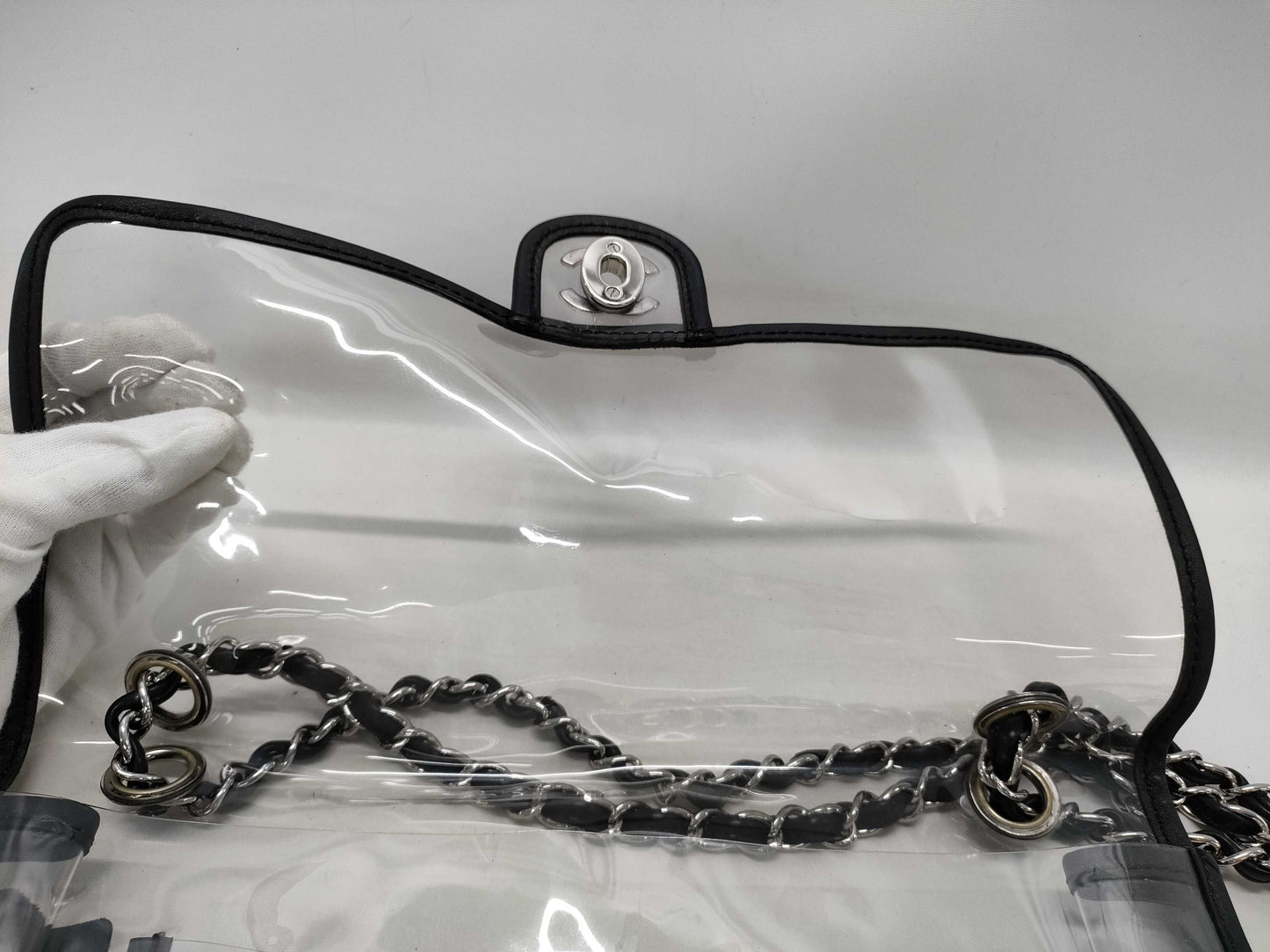 CHANEL Coco Mark Clear Black Silver Hardware Shoulder Bag