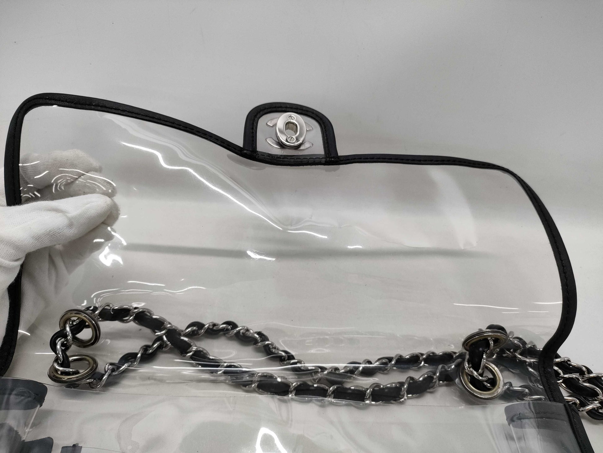 CHANEL Coco Mark Clear Black Silver Hardware Shoulder Bag