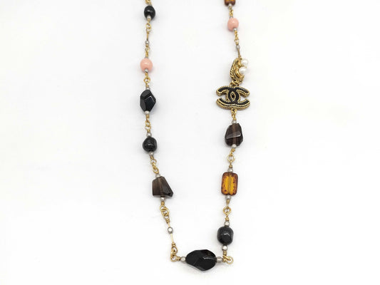 CHANEL Coco Color Stone Gold Long Necklace 11A Necklace