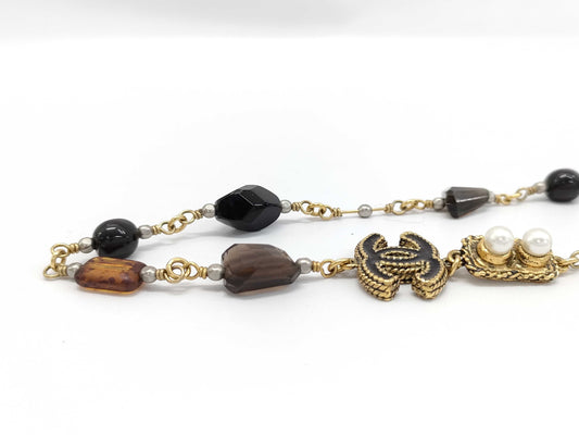 CHANEL Coco Color Stone Gold Long Necklace 11A Necklace