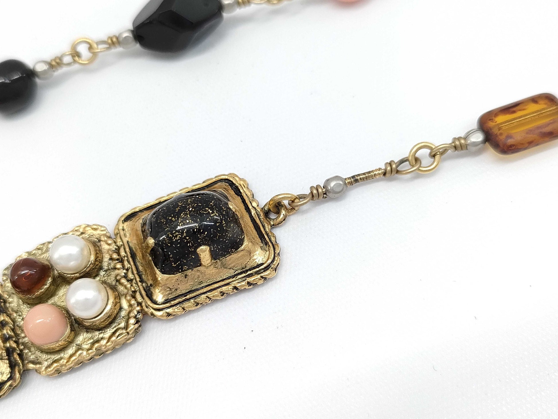 CHANEL Coco Color Stone Gold Long Necklace 11A Necklace