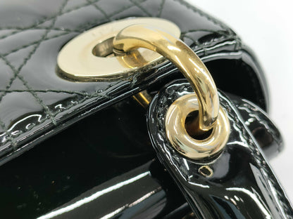 Dior Lady Dior Patent Leather Mini Cannage 2-Way Handbag in Black. Accessories: Box, Dust Bag, Shoulder Strap.
