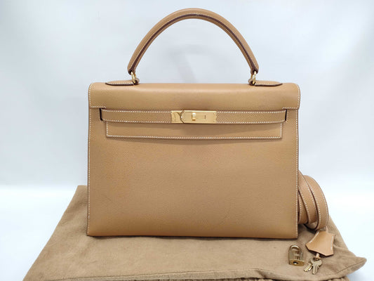 HERMES Kelly 32 Couchvel Natural Y〇 Stamp Accessories: Shoulder strap, padlock, clochette, dust bag Handbag