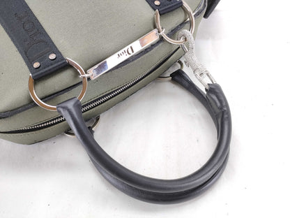 Dior Rhinestone 2-Way Handbag Canvas Khaki Handbag