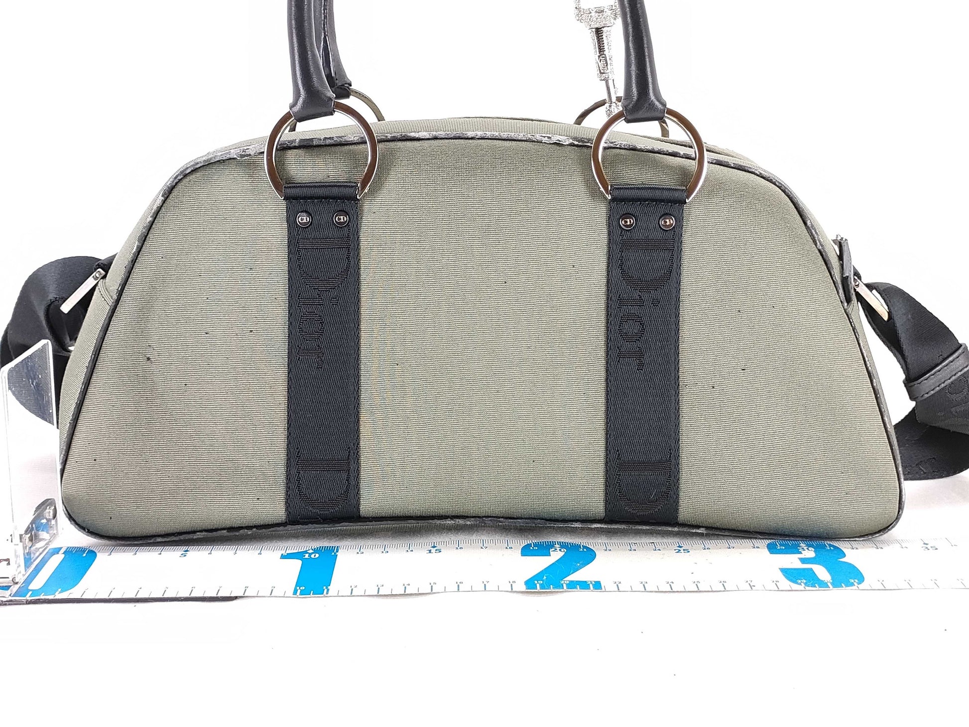Dior Rhinestone 2-Way Handbag Canvas Khaki Handbag