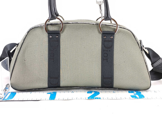 Dior Rhinestone 2-Way Handbag Canvas Khaki Handbag