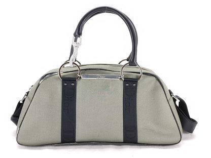 Dior Rhinestone 2-Way Handbag Canvas Khaki Handbag