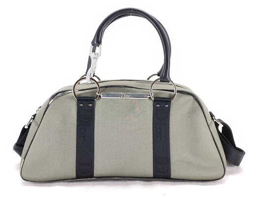 Dior Rhinestone 2-Way Handbag Canvas Khaki Handbag