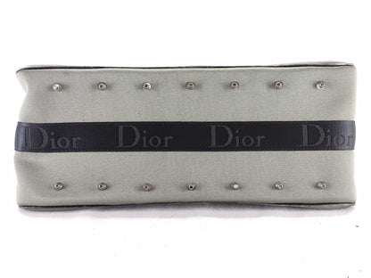 Dior Rhinestone 2-Way Handbag Canvas Khaki Handbag