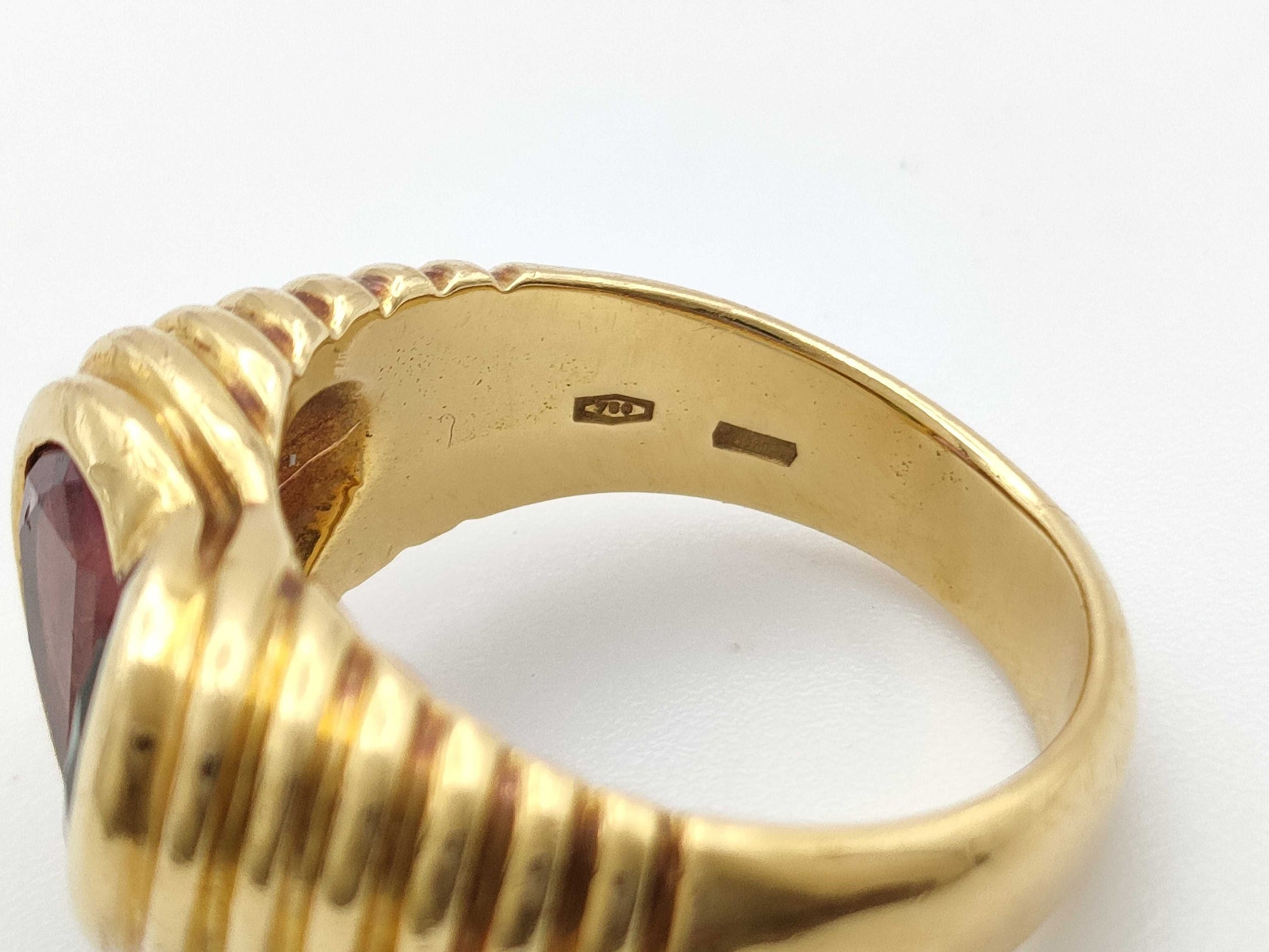 BVLGARI Doppio Bacchelate Tourmaline Peridot Yellow Gold 750 12.1g Ring 