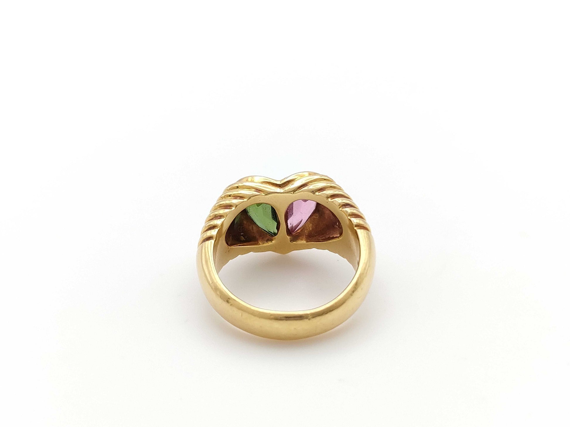 BVLGARI Doppio Bacchelate Tourmaline Peridot Yellow Gold 750 12.1g Ring 