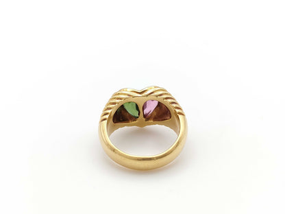 BVLGARI Doppio Bacchelate Tourmaline Peridot Yellow Gold 750 12.1g Ring 