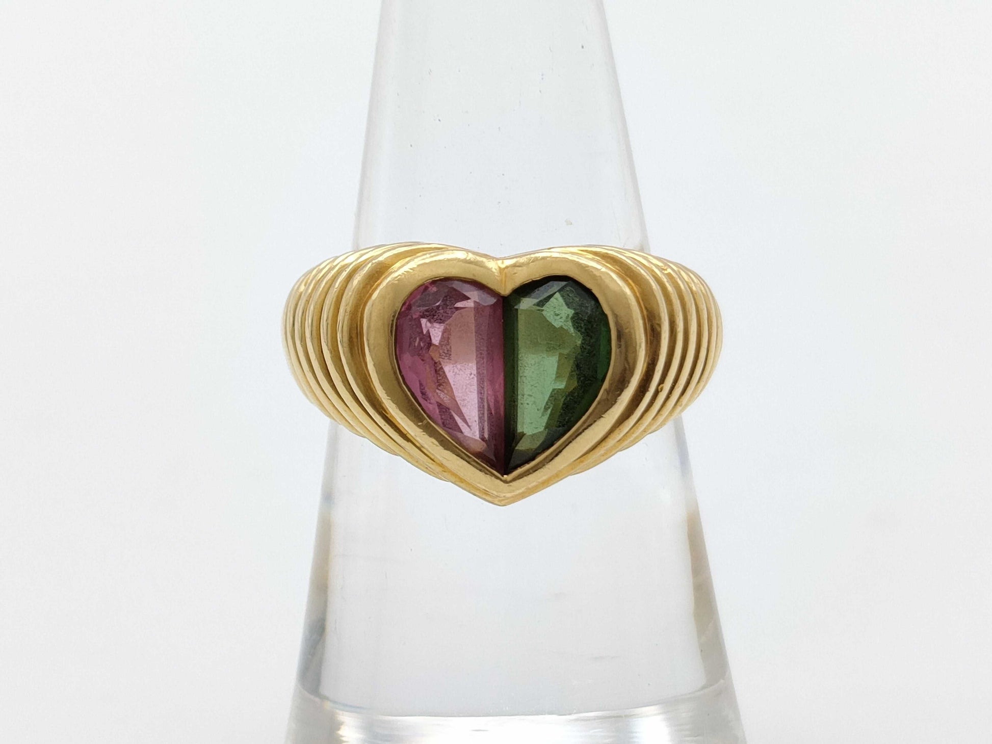 BVLGARI Doppio Bacchelate Tourmaline Peridot Yellow Gold 750 12.1g Ring 
