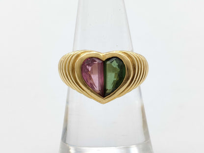 BVLGARI Doppio Bacchelate Tourmaline Peridot Yellow Gold 750 12.1g Ring 