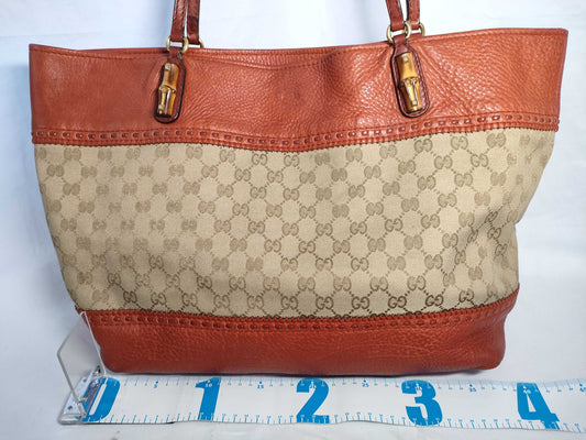 GUCCI GG Canvas Bamboo Leather Tote Bag