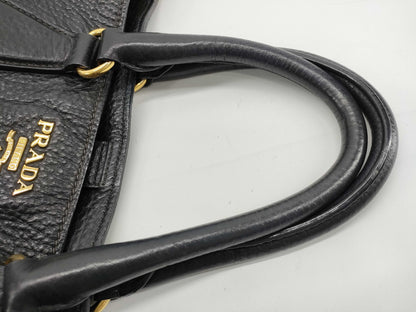 PRADA PRADA logo tote bag leather with leather tag black handbag