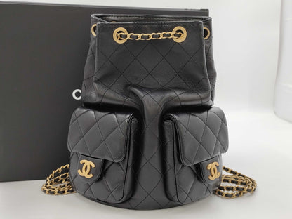 CHANEL Matelasse Backpack AS5310, Black Shiny Lambskin with Metal Serial Plate