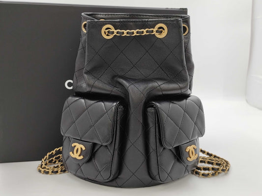 CHANEL Matelasse Backpack AS5310, Black Shiny Lambskin with Metal Serial Plate