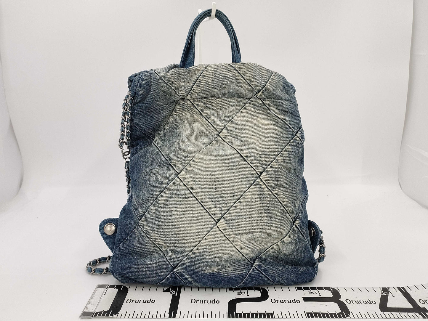 CHANEL 22 Backpack AS3859 Denim Indigo Blue with Metal Serial Plate