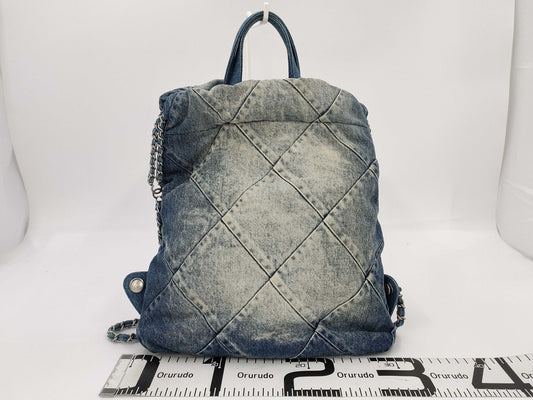 CHANEL 22 Backpack AS3859 Denim Indigo Blue with Metal Serial Plate