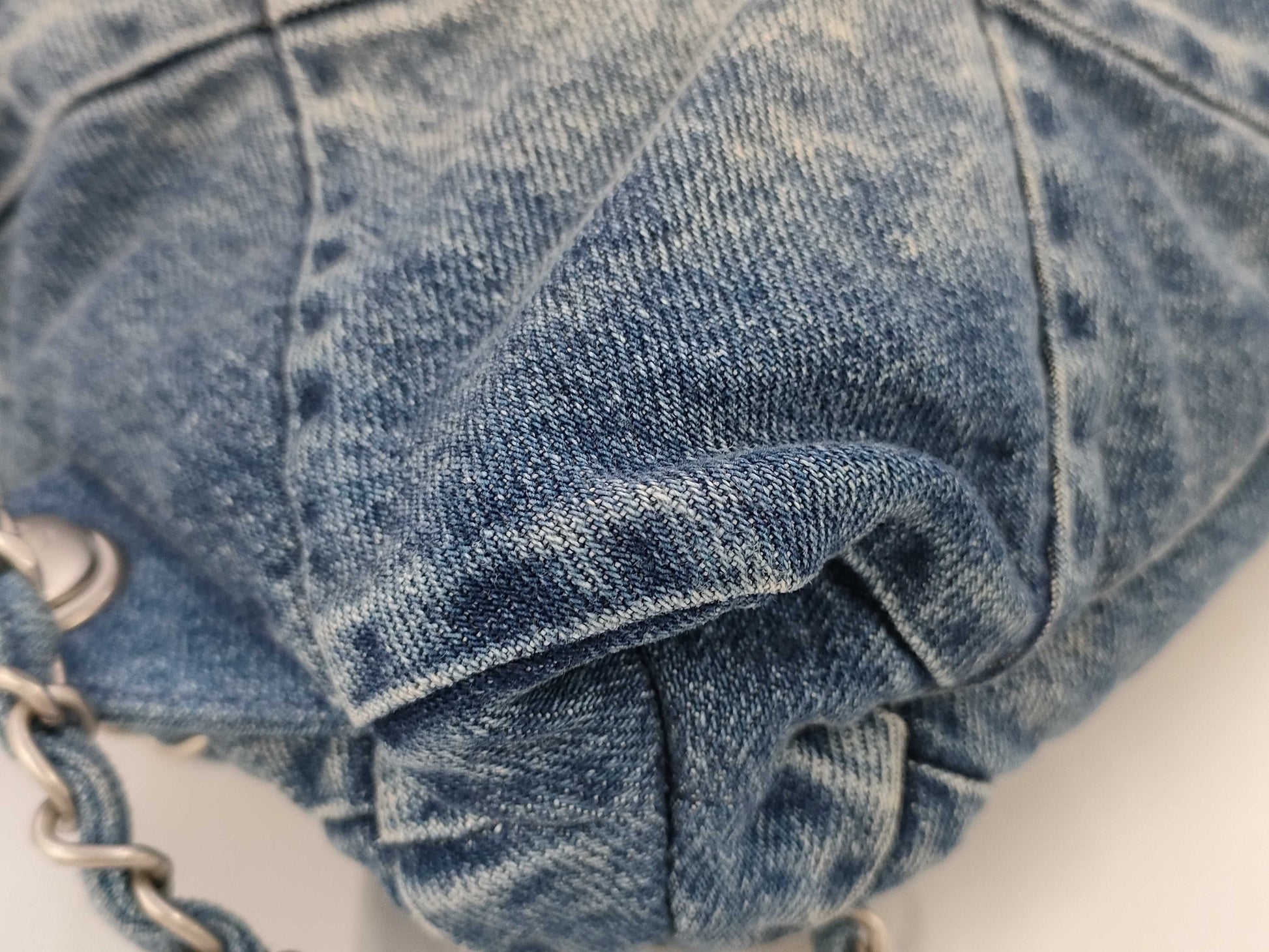 CHANEL 22 Backpack AS3859 Denim Indigo Blue with Metal Serial Plate