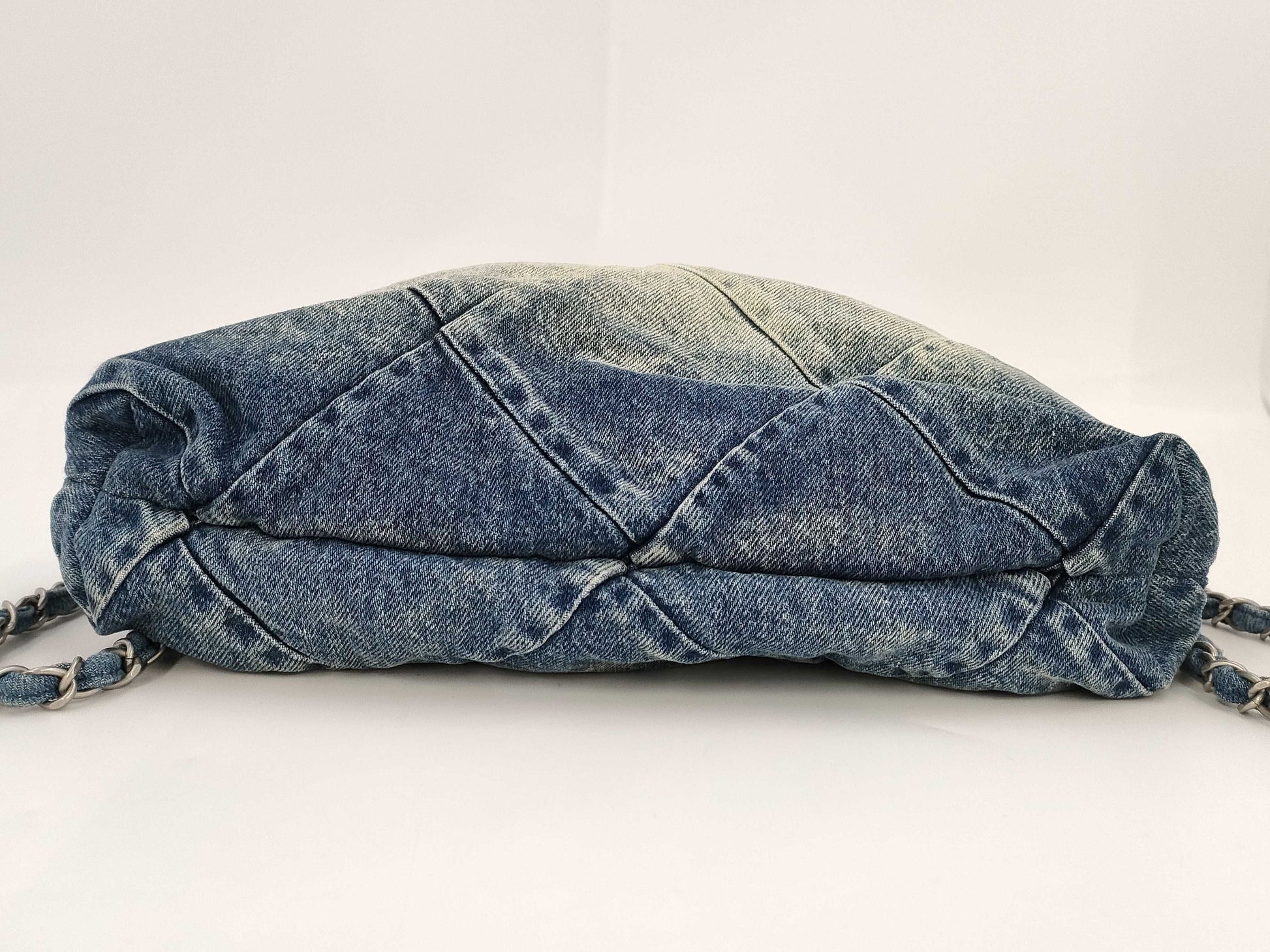 CHANEL 22 Backpack AS3859 Denim Indigo Blue with Metal Serial Plate