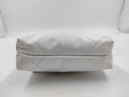 CHANEL CHANEL 22 Mini Handbag Shoulder Bag AS3980 Shiny Calfskin White with Metal Serial Plate