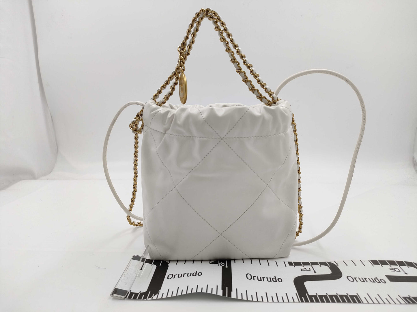 CHANEL CHANEL 22 Mini Handbag Shoulder Bag AS3980 Shiny Calfskin White with Metal Serial Plate